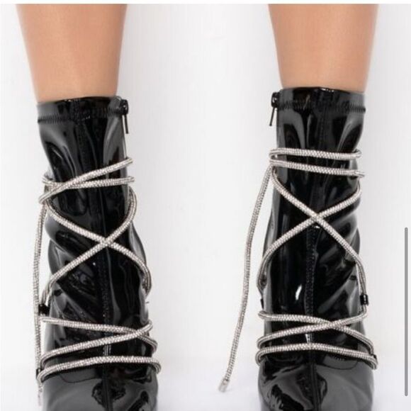 Azalea Wang Dripping in Diamonds Patent Leather Booties Size 9, New without box - Picture 5 of 12